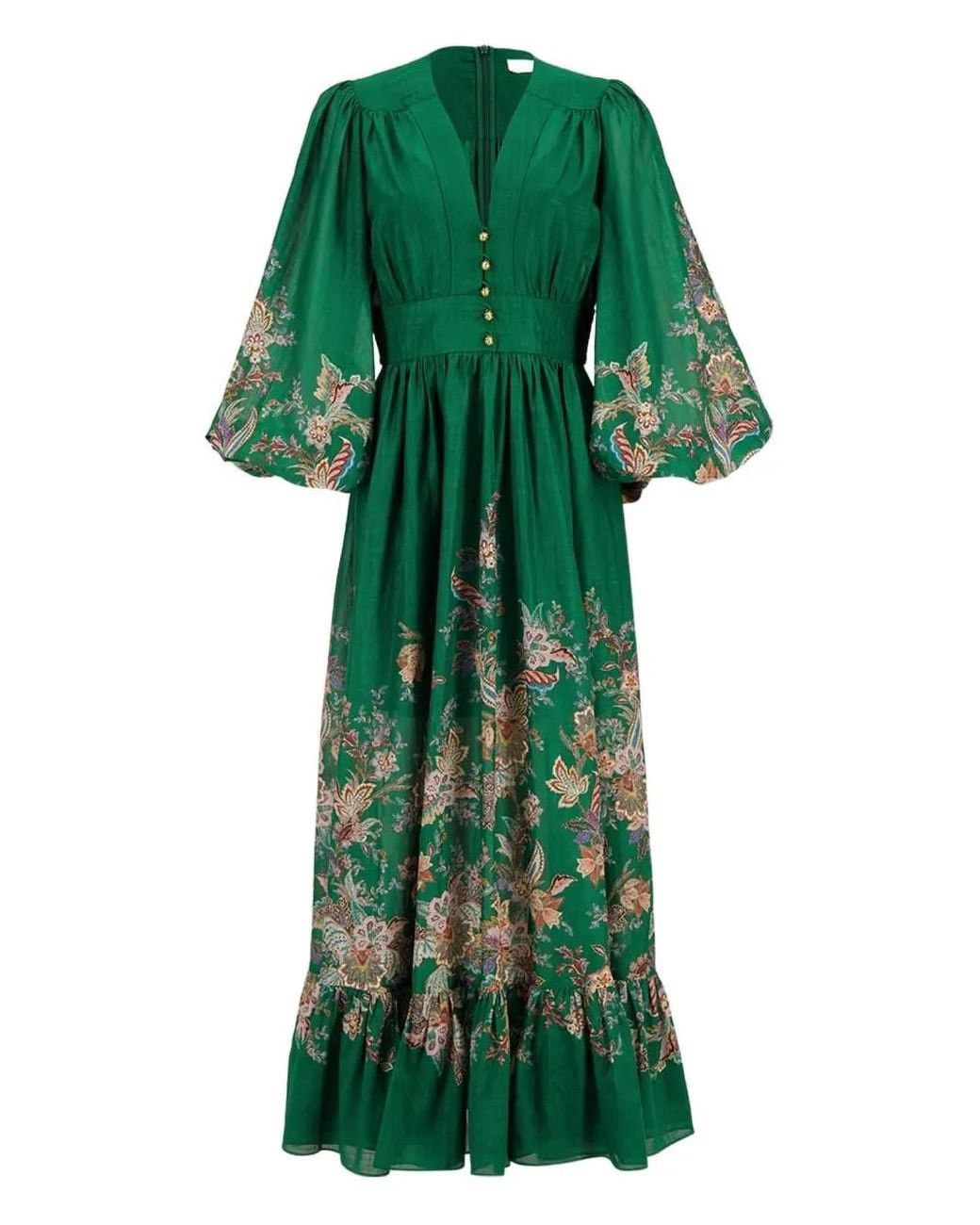 Zimmermann ZIMMERMANN RHIANNON PLUNGE MAXI DRESS GREEN MULTI PAISLEY Size L / US 10 / IT 46 - 4 Thumbnail