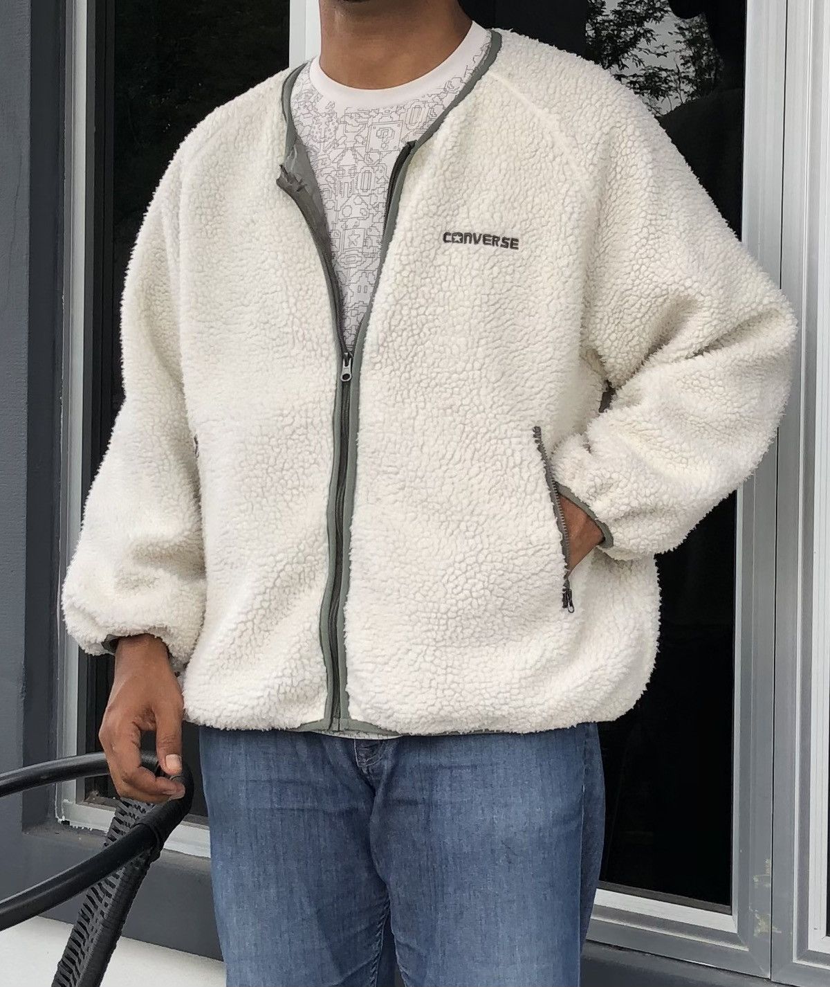 Converse CONVERSE Men No-Collar Boa Fleece Jacket with Raglan Sleeves Size US L / EU 52-54 / 3 - 2 Thumbnail