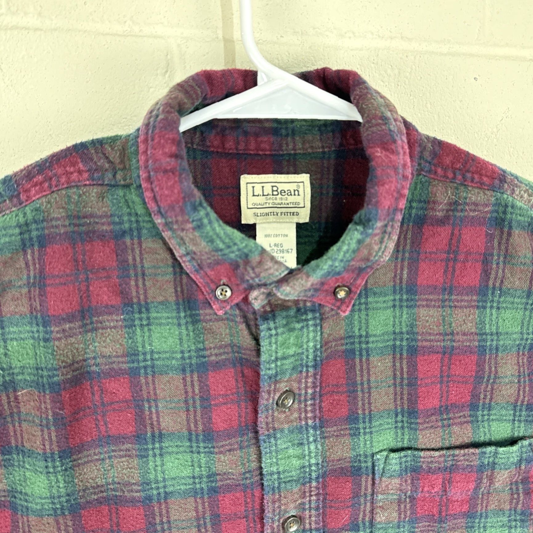 Vintage LL Bean Men's Plaid Flannel Shirt Large Green Red Button-Up Long Sleeve Shirt Size US L / EU 52-54 / 3 - 3 Thumbnail