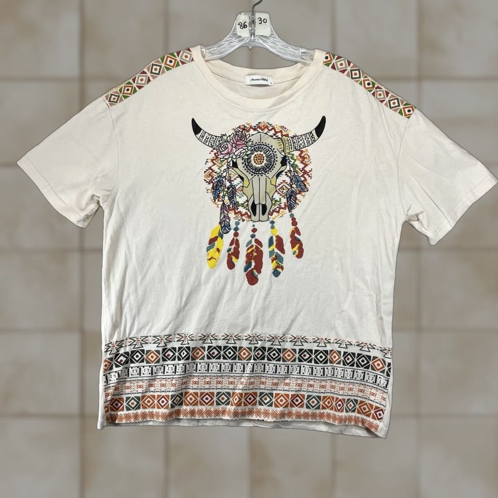 Vintage VINTAGE American Bling Western Cowgirl T-Shirt Women Large All Cotton Roses Feathers Rustic 90s Casual Size L / US 10 / IT 46 - 1 Thumbnail