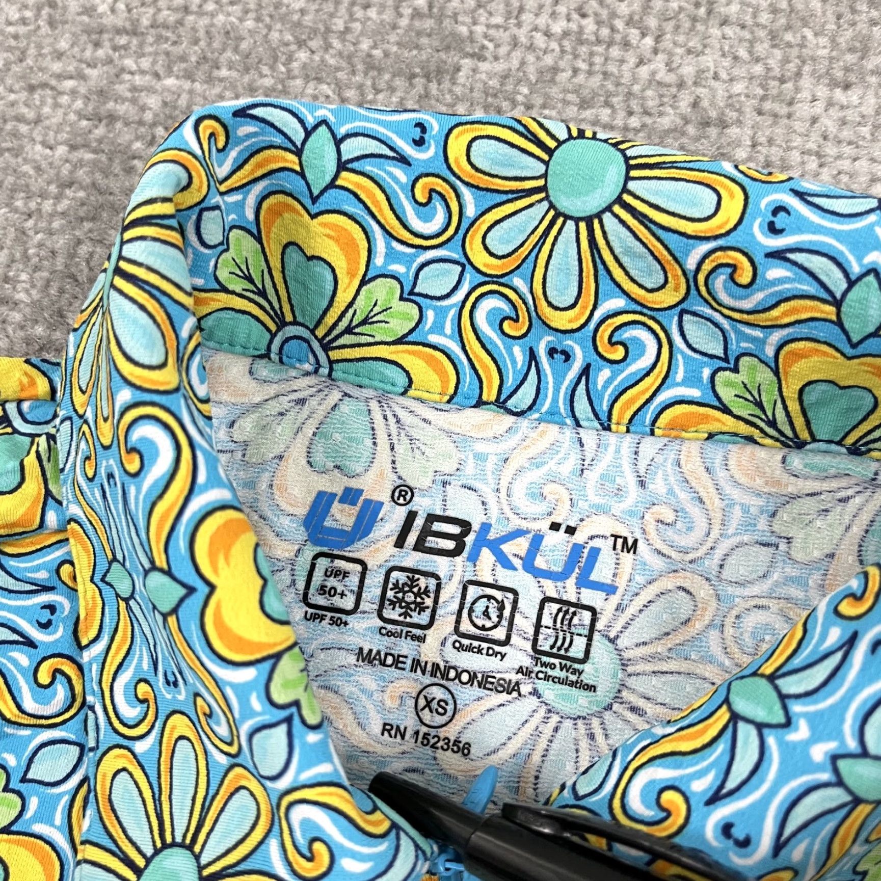 Vintage IBKUL Pullover XS Blue Abstract Floral Quarter Zip Stretch Golf Tennis Womens Size XS / US 0-2 / IT 36-38 - 2 Thumbnail