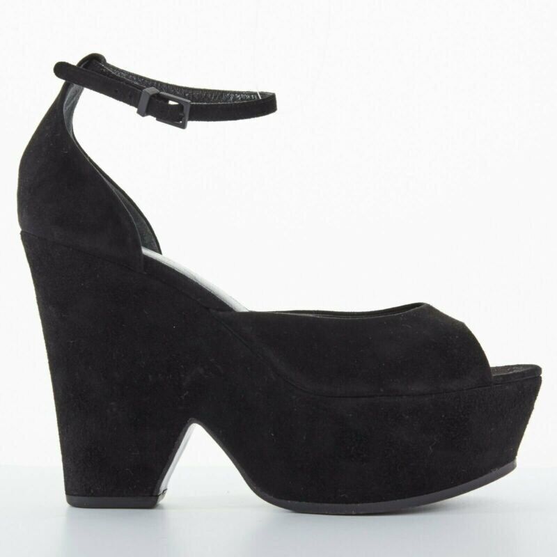 Celine CELINE PHOEBE PHILO black suede cut out platform wedge ankle cuff heels EU36 US6 Size US 6 / IT 36 - 1 Thumbnail