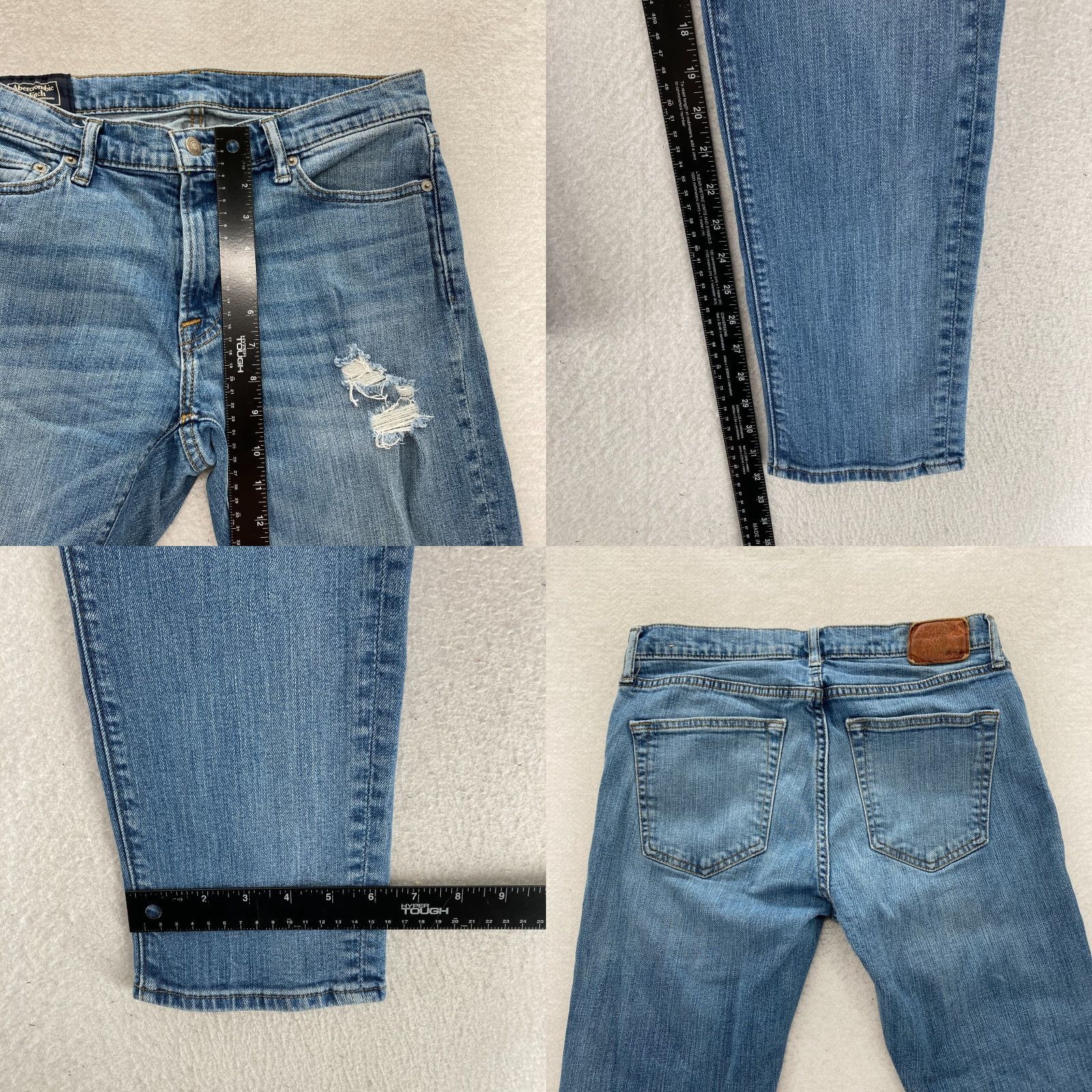 Abercrombie & Fitch Abercrombie & Fitch Jeans Mens 31x32 Langdon Slim Straight Blue Denim Distressed Size US 31 - 8 Thumbnail
