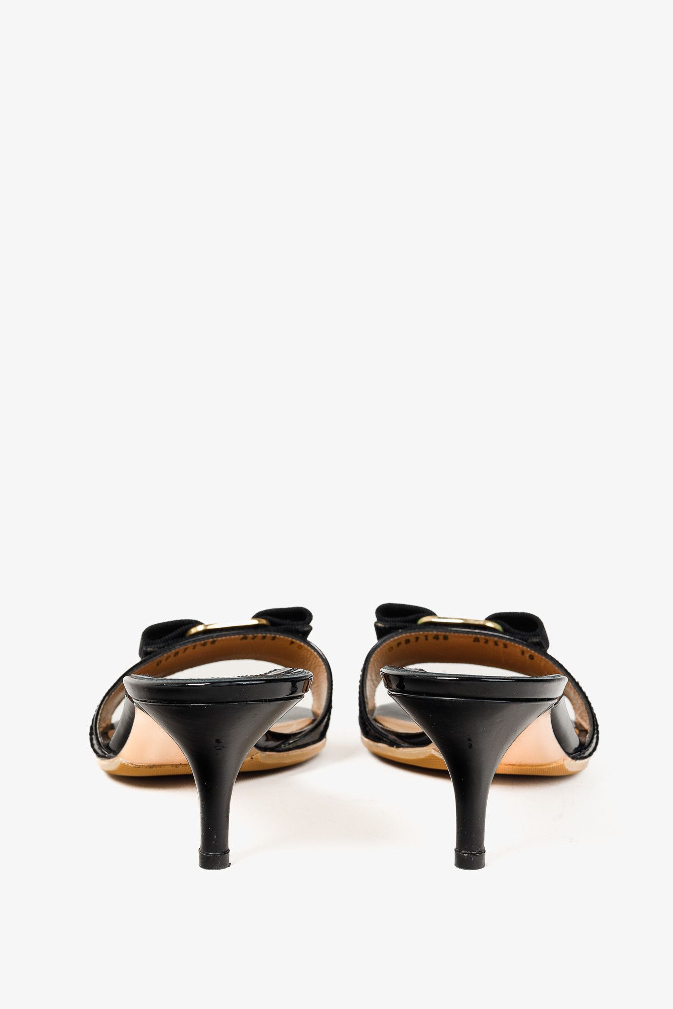 Salvatore Ferragamo Salvatore Ferragamo Glory Nero Patent Calf Bow Mules Size US 10 / IT 40 - 4 Thumbnail