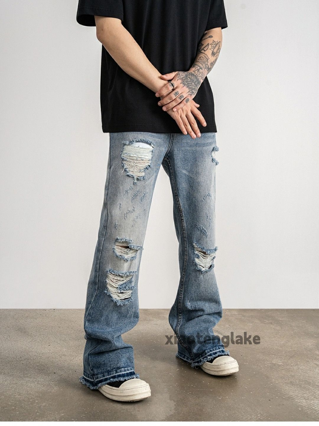 Jean × Vintage washed faded damaged ripped punk grunge flared jeans Size US 30 / EU 46 - 1 Thumbnail