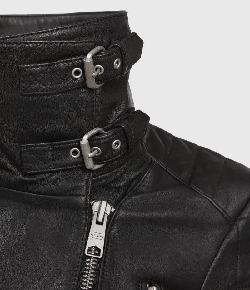 Allsaints AllSaints Women's Black Steine Leather Biker Jacket UK 8 Size S / US 4 / IT 40 - 6 Thumbnail
