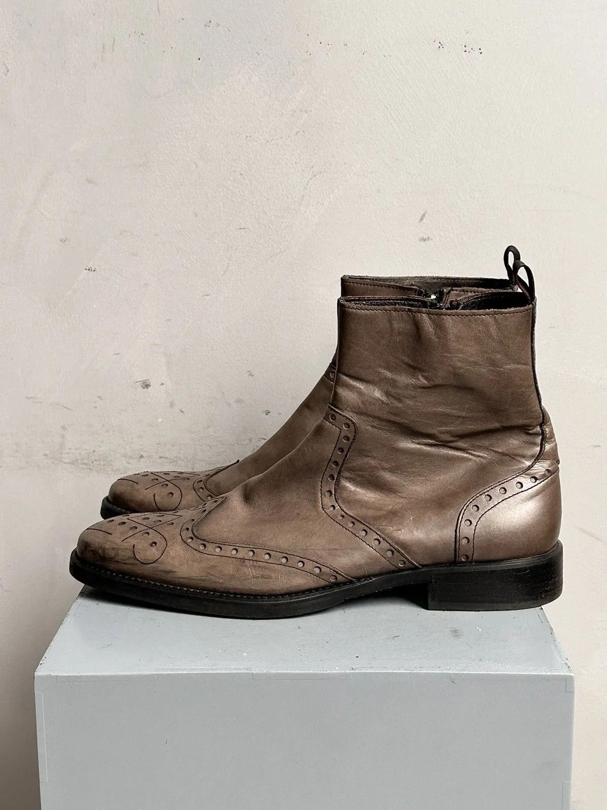COWBOYS Leather brown chelsea MILITARY boots western Italy