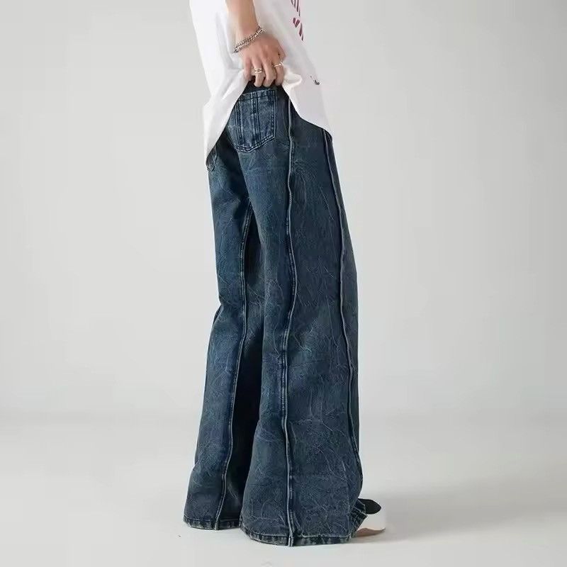 Japanese Brand Washed Blue Stacked Bagy Jeans Size US 34 / EU 50 - 3 Thumbnail