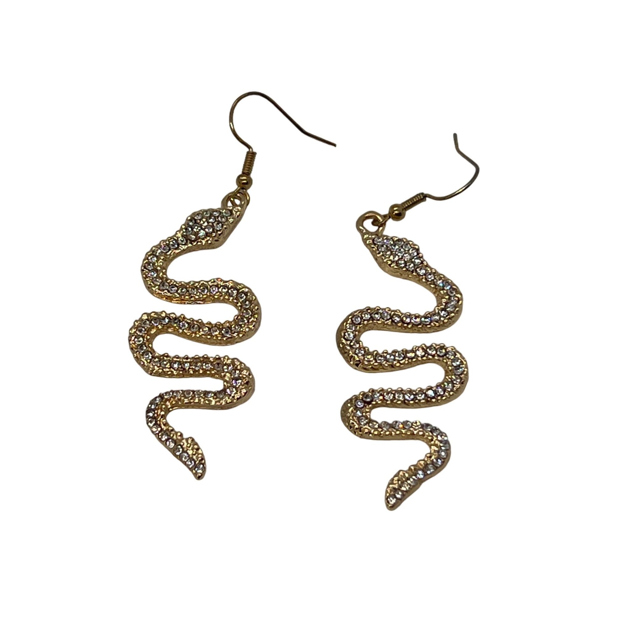 Other Gold Tone Snake Dangle Earrings Clear Rhinestone Accents Hoo Size ONE SIZE - 1 Thumbnail
