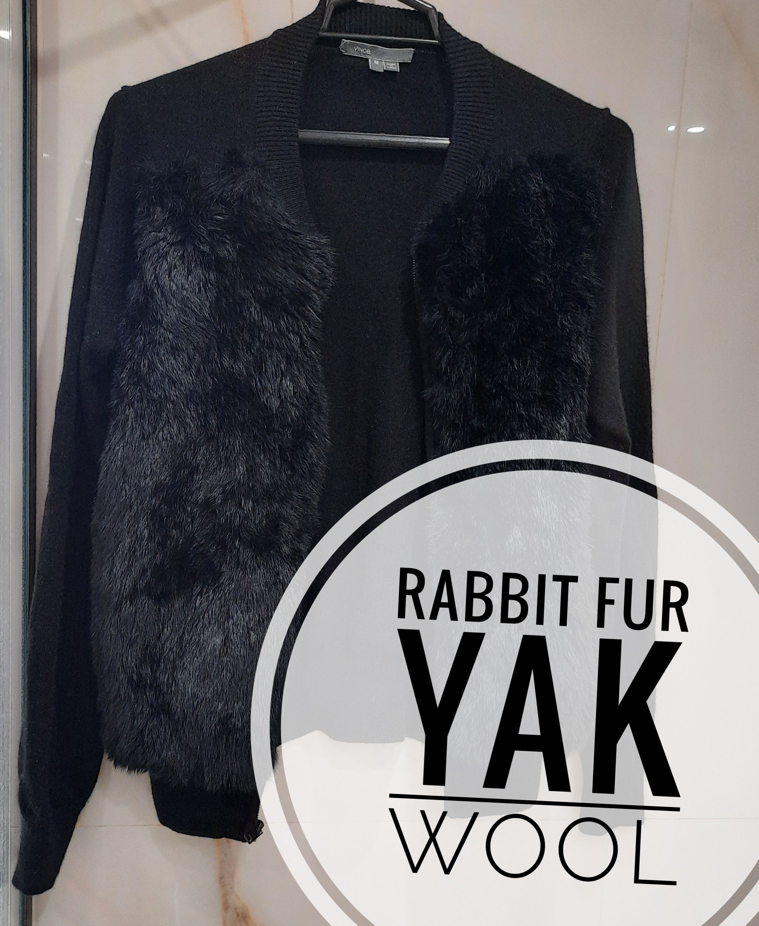 image of Vince Woolen Cardigan Rabbit Fur in Black, Women's (Size Medium)