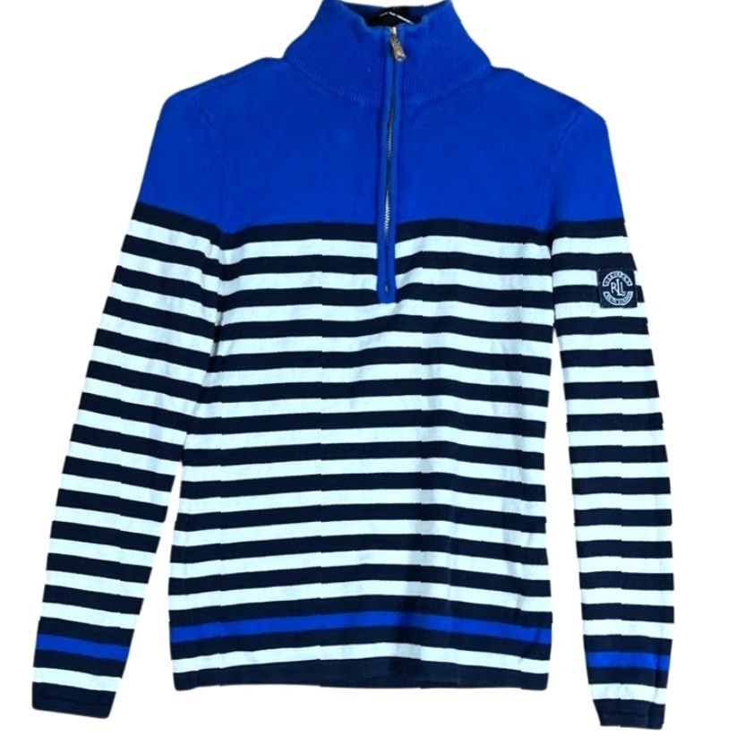 Eddie Bauer Ralph Lauren Womens Sweater Blue Multicolored Striped 1/2 Zip Long Sleeve XS Size XS / US 0-2 / IT 36-38 - 2 Thumbnail