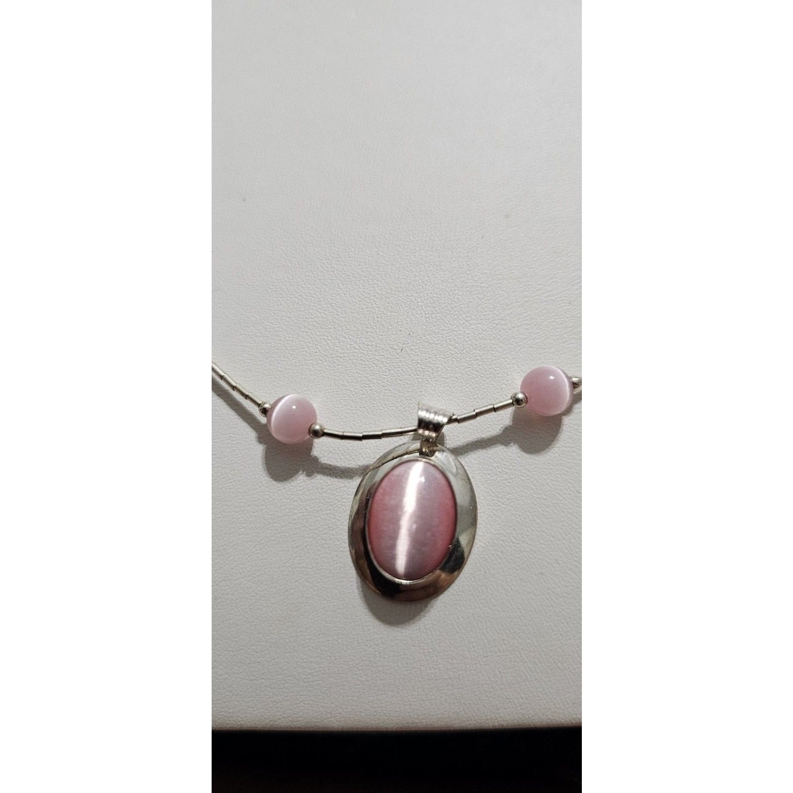 Pink Silver 925 vintage liquid silver pink cat’s eye Necklace Size ONE SIZE - 2 Thumbnail