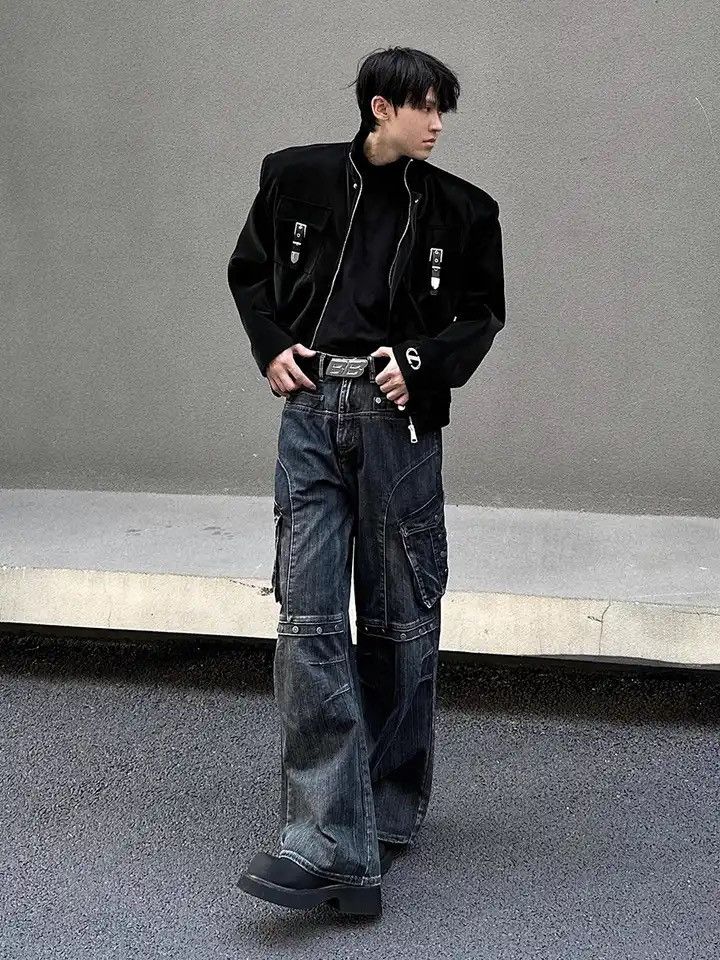 Denime × Japanese Brand Cargo Pants Studded Pocket Patchwork Vintage Baggy Jeans Size US 33 - 3 Thumbnail
