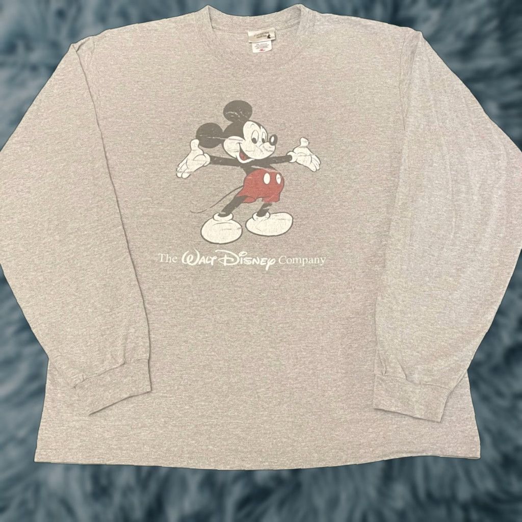 VINTAGE Mickey Mouse Long Sleeve Shirt XL Disney Cast Exclusive Wardrobe Men's Gray 90s Cartoon Mens