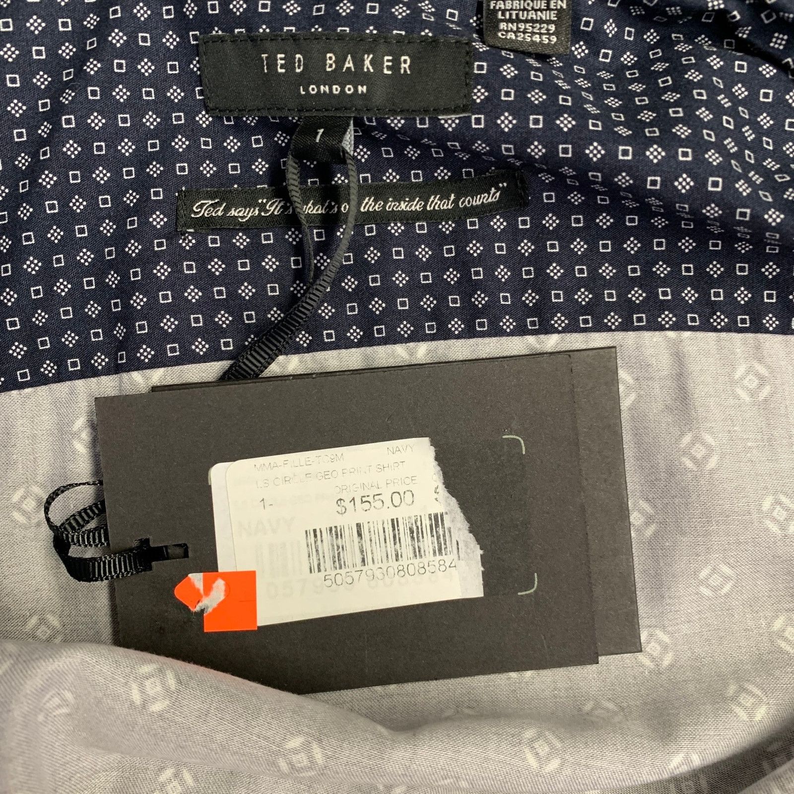 Ted Baker Fille Navy White Circles Cotton Spread Collar Long Sleeve Size US XS / EU 42 / 0 - 5 Thumbnail