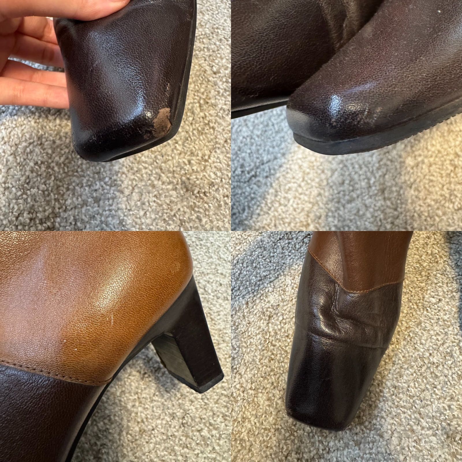 Vintage Y2K Vintage Leather Square Toe Ankle Boots 8 Brown Patchwork 70s Block Heel Size US 8 / IT 38 - 8 Thumbnail