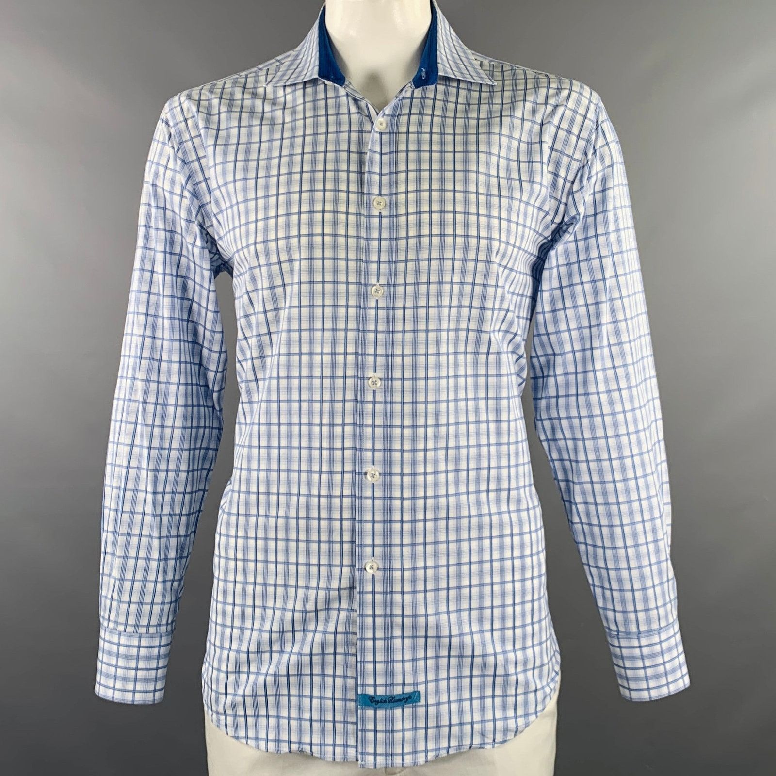 English Laundry Size XL White Light Blue Plaid Cotton Long Sleeve Shirt Size US XL / EU 56 / 4 - 1 Thumbnail