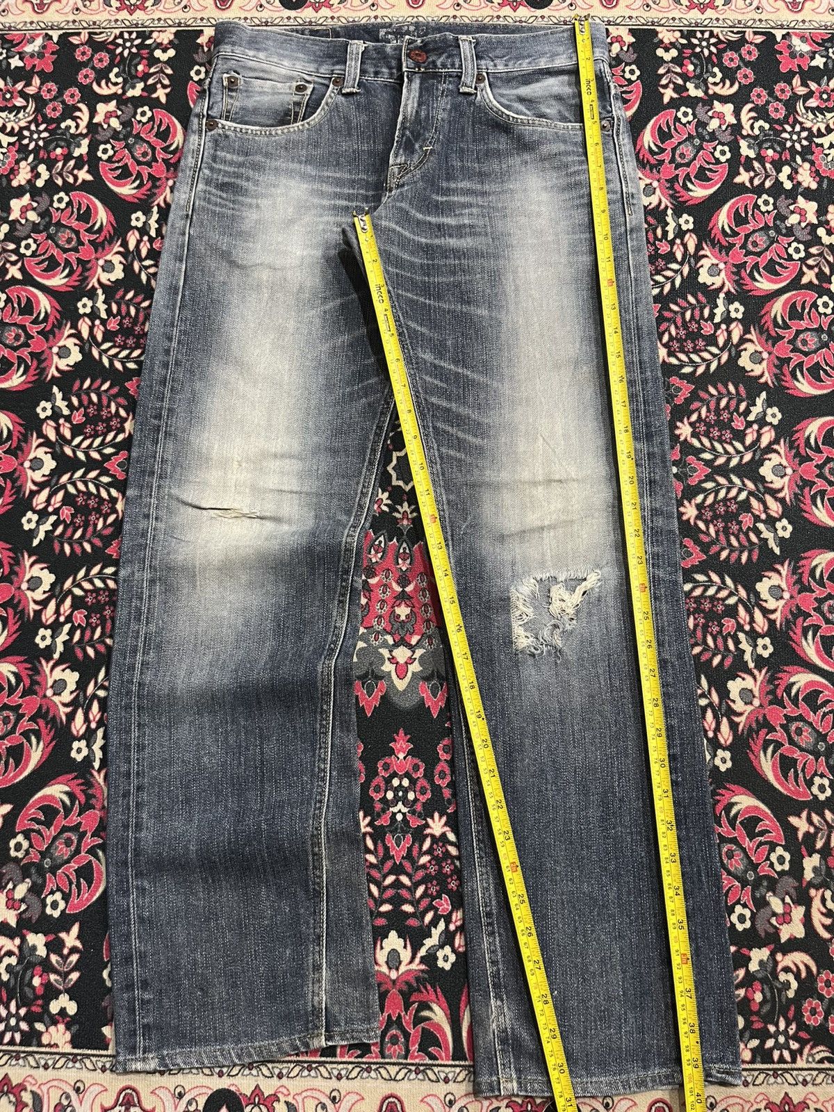 Edwin Edwin 503 Blue Trip Blue Washed Distressed Straight Jeans Size US 30 / EU 46 - 12 Thumbnail
