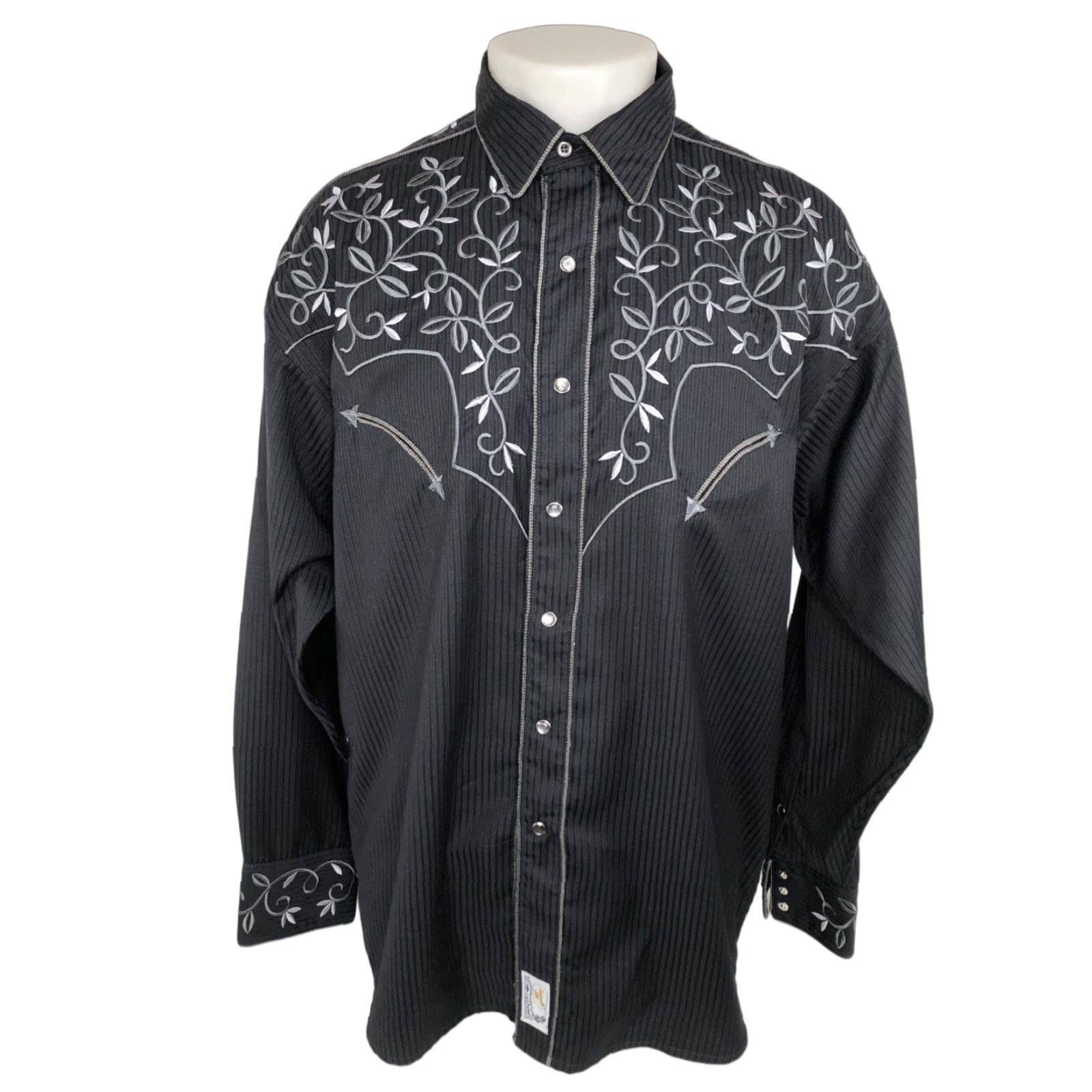 Vintage PANHANDLE SLIM / RETRO Embroidered Lg. Floral SNAP Western Shirt Mens Slimming Black / Silver XL? Size US L / EU 52-54 / 3 - 1 Thumbnail