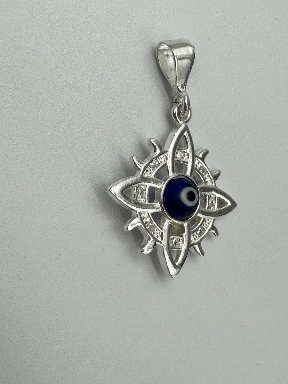 Designer Mexico .925 Silver Evil Eye Starburst Pendant GA50925 w/ CZ Size ONE SIZE - 4 Thumbnail