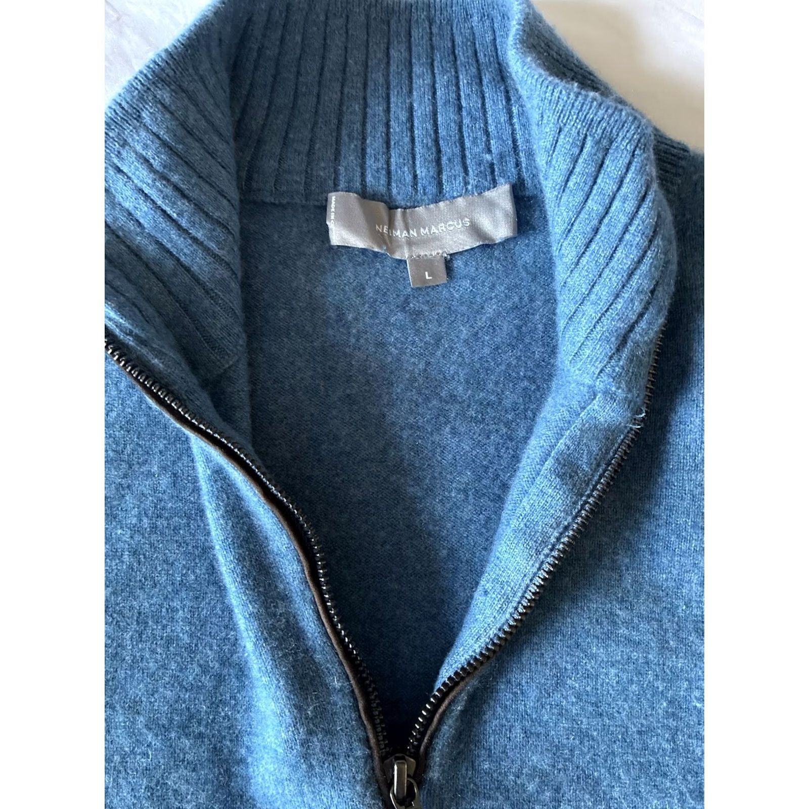 Neiman Marcus Neiman Marcus Men's 100% Cashmere 1/4-Zip Sweater Blue Large Long Sleeve Size US L / EU 52-54 / 3 - 4 Thumbnail