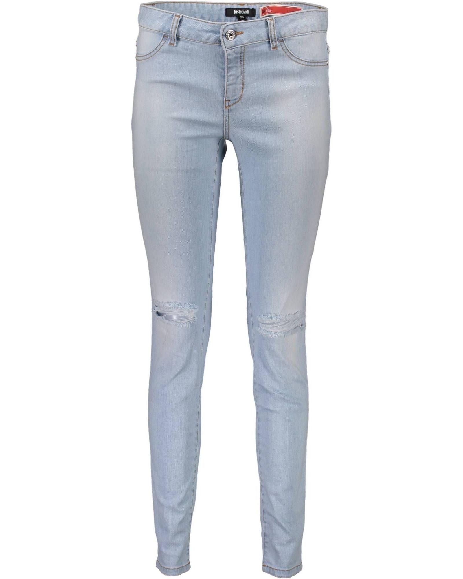 image of Just Cavalli Cotton Jeans With Faded And Worn Effects in Light Blue, Women's (Size 31)