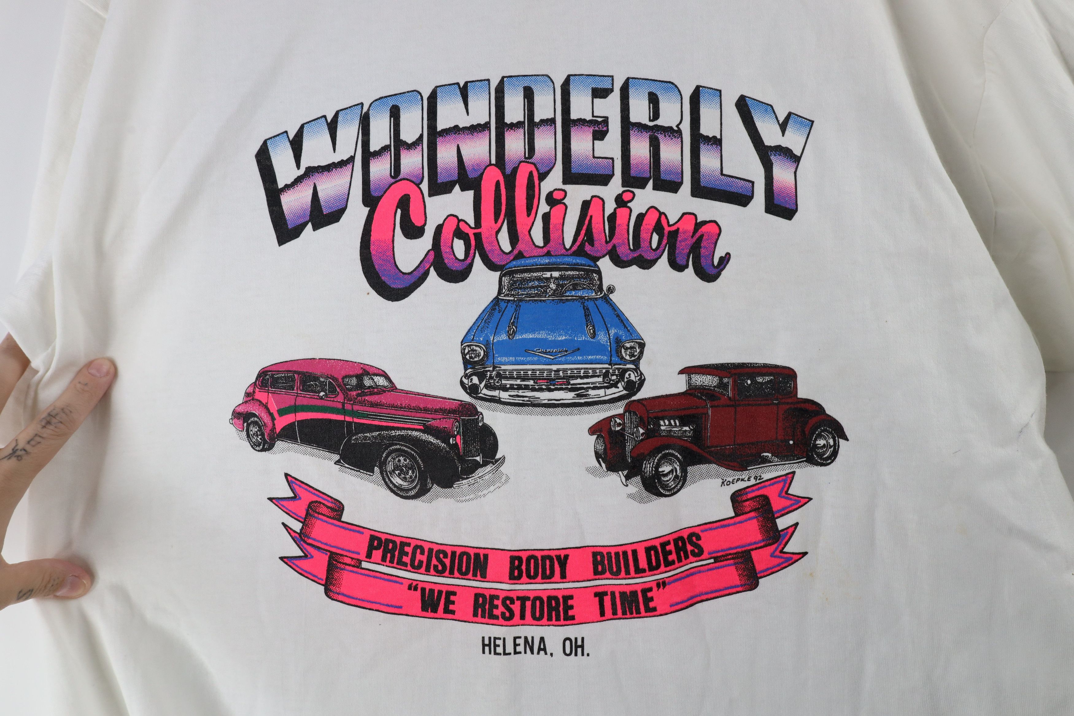 Vintage Vintage 90s Collision Auto Repair Shop T-Shirt White Size US XL / EU 56 / 4 - 4 Thumbnail