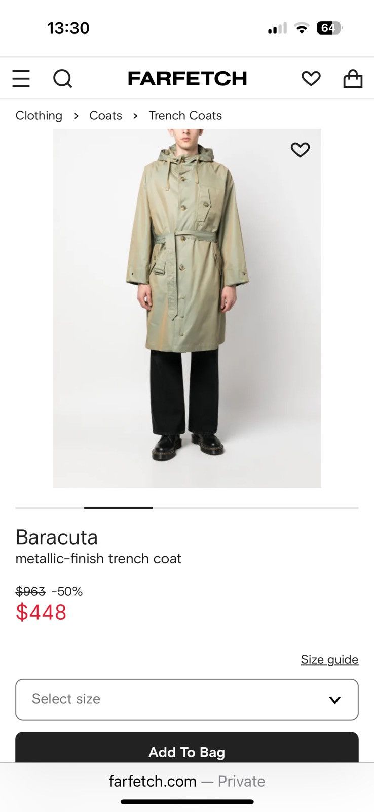 Baracuta Metallic/green finish trench coat