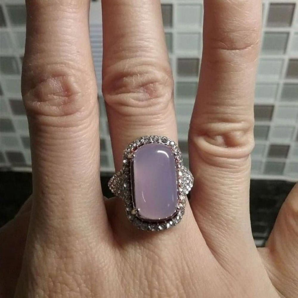 Designer Large Taro Purple Gemstone Elegant Silver Ring - Size 6 Size ONE SIZE - 2 Thumbnail