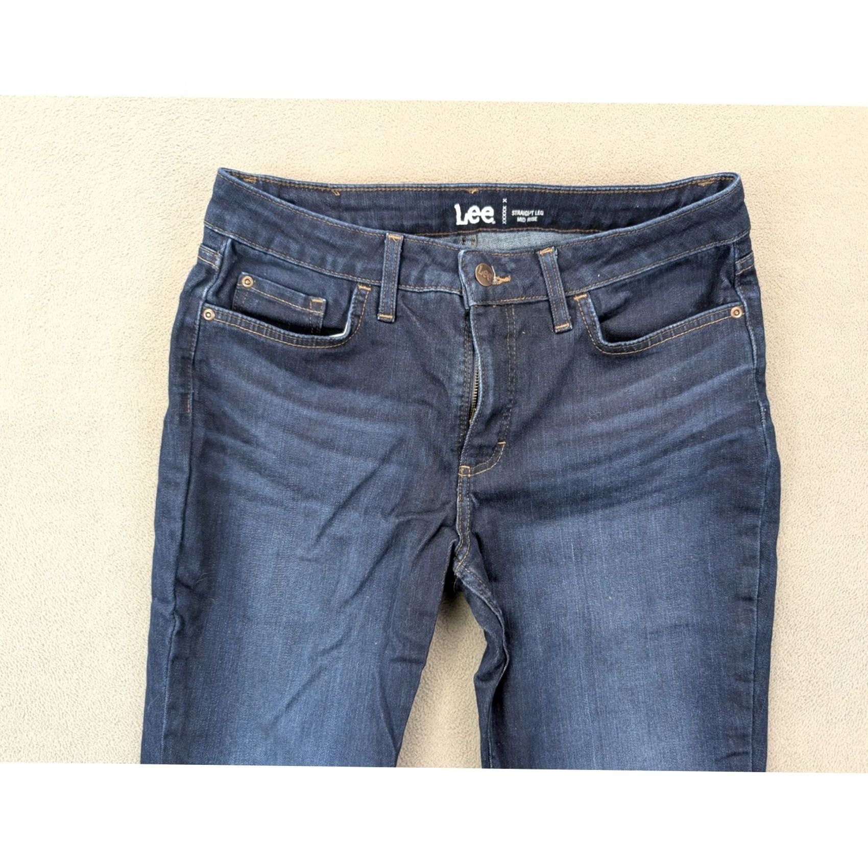 Lee Lee Womens Jeans Straight Mid Rise Dark Wash 30x28 Size 12M Denim Cotton Blend Spandex Polyester Pocket Logo Button Love Size 32" / US 10 / IT 46 - 3 Thumbnail
