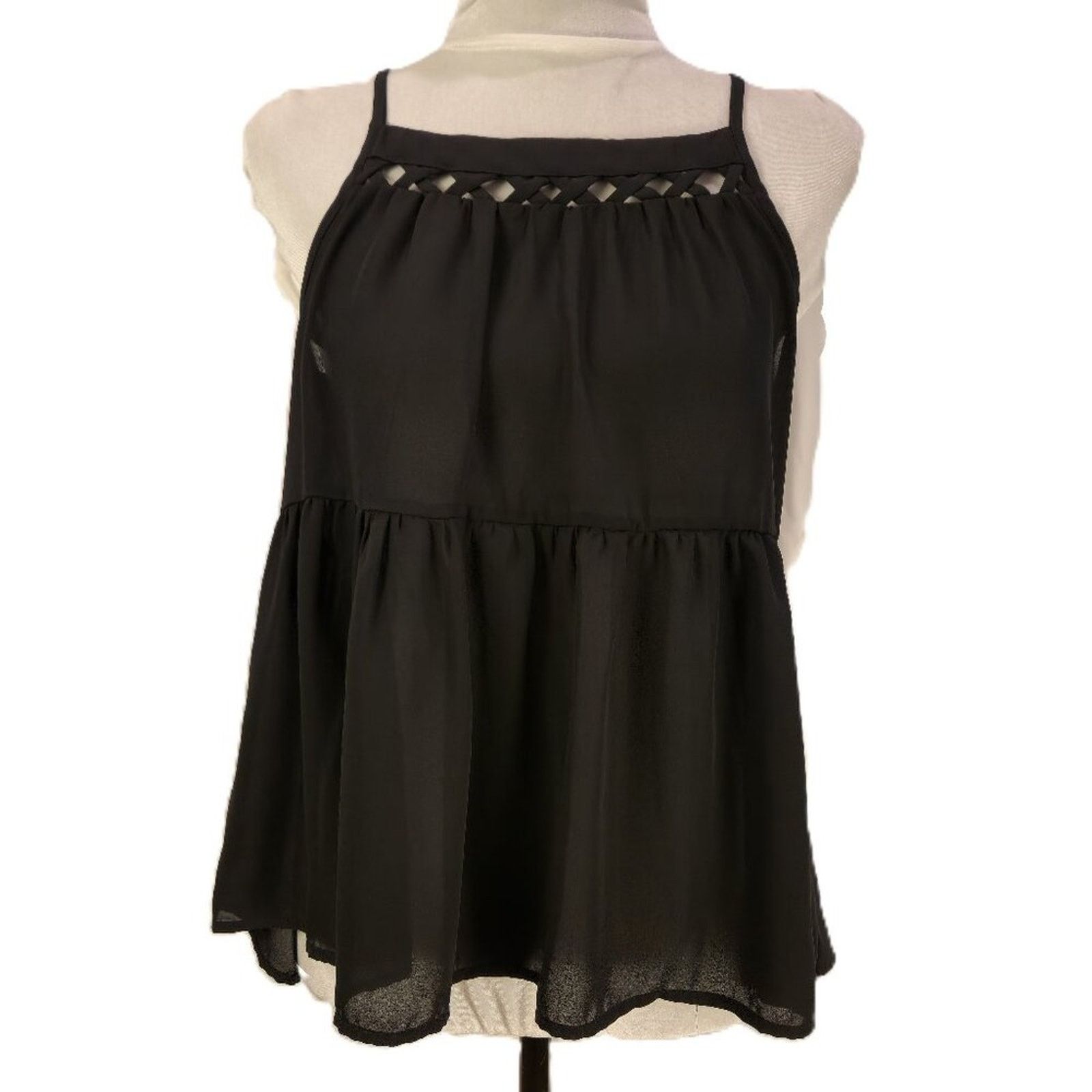 Other Lily Rose Black Chiffon Peplum Top Crisscross Cutout - Small Size S / US 4 / IT 40 - 1 Thumbnail