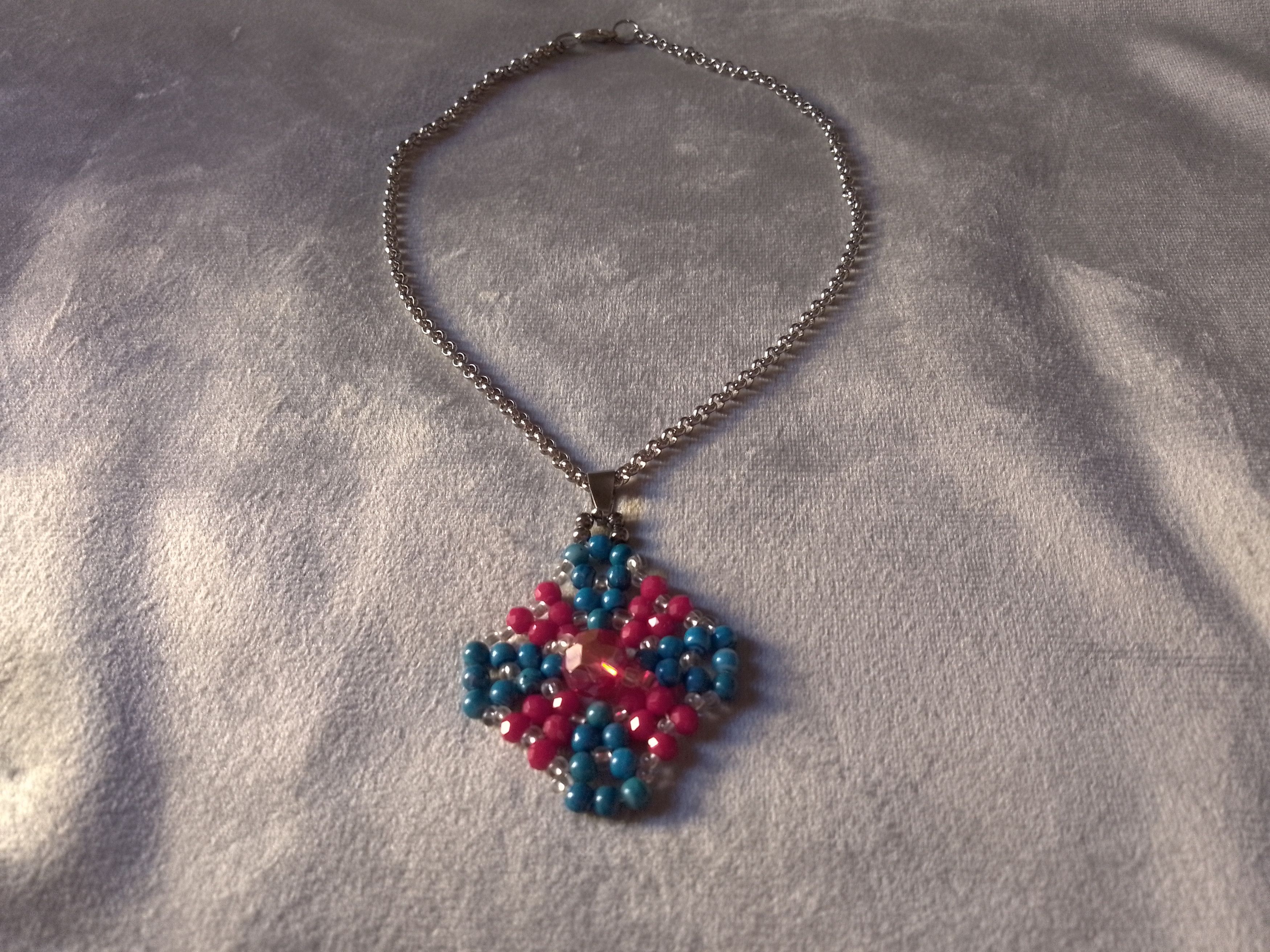 Handmade Necklace Vintage Pendant in Crystal Blue Red Size ONE SIZE - 2 Thumbnail