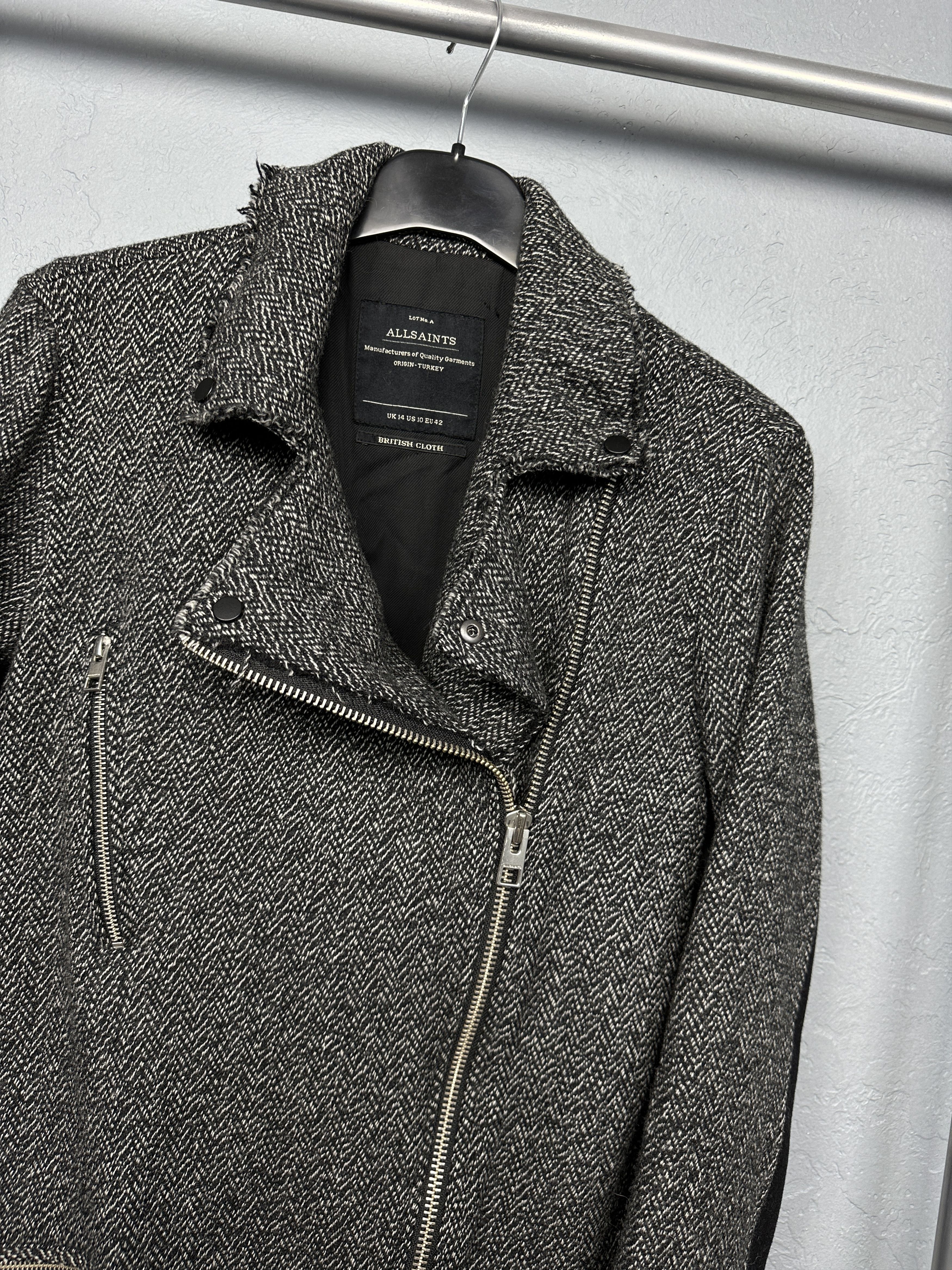 Allsaints Allsaints Womens Sinal Biker Check Wool Coat Jacket Size L / US 10 / IT 46 - 2 Thumbnail
