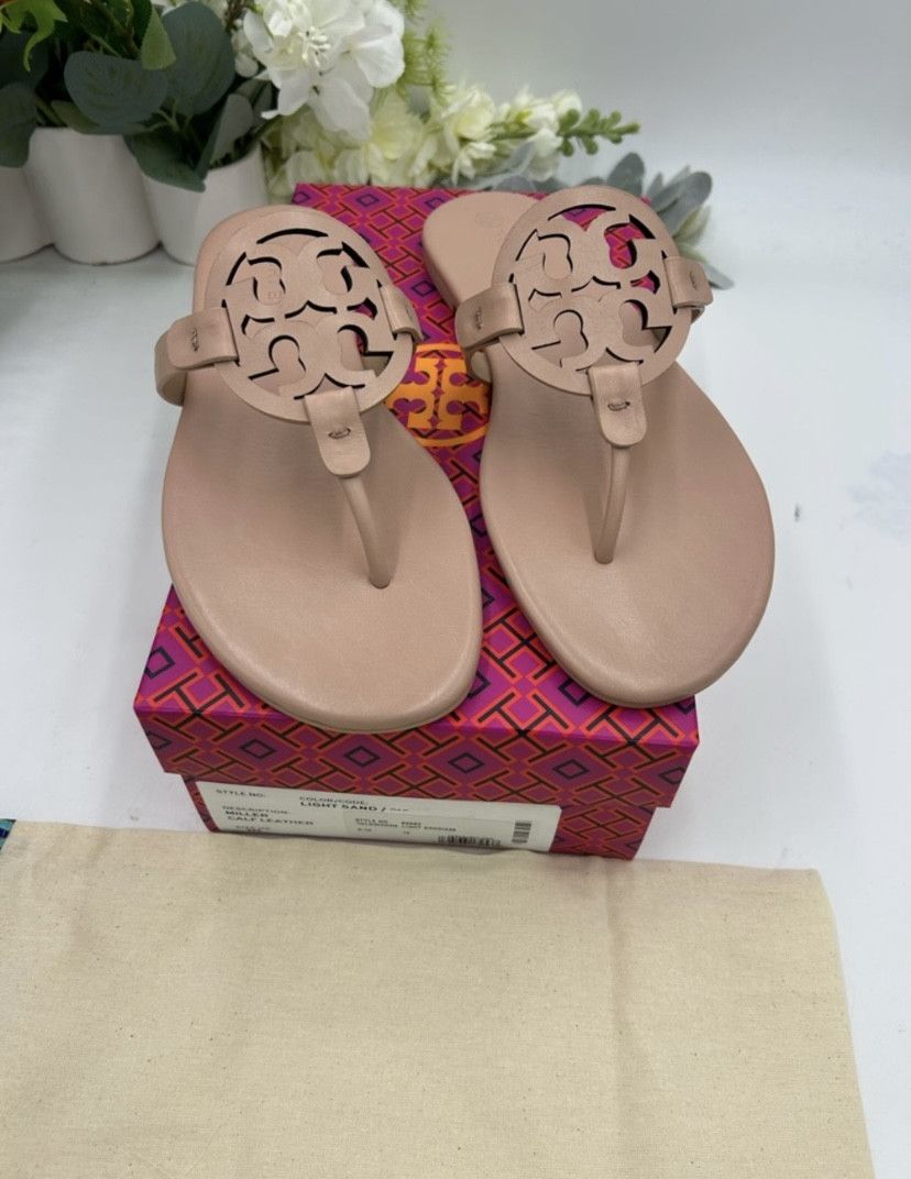 Tory Burch TORY BURCH MILLER calf leather sandals light sand size 10 Size US 10 / IT 40 - 3 Thumbnail