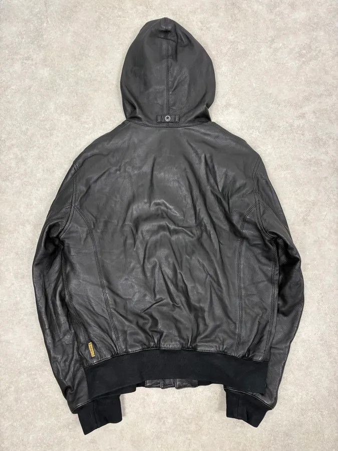 Armani 2000s Armani Black Hooded Bomber Leather Jacket Size US M / EU 48-50 / 2 - 6 Thumbnail
