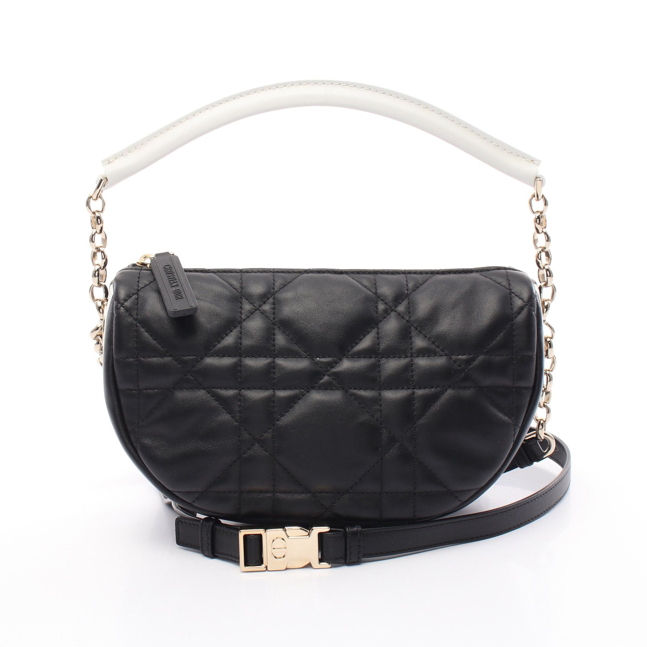 Dior Vibe Small Hobo Canage Chain Shoulder Bag Leather Black White