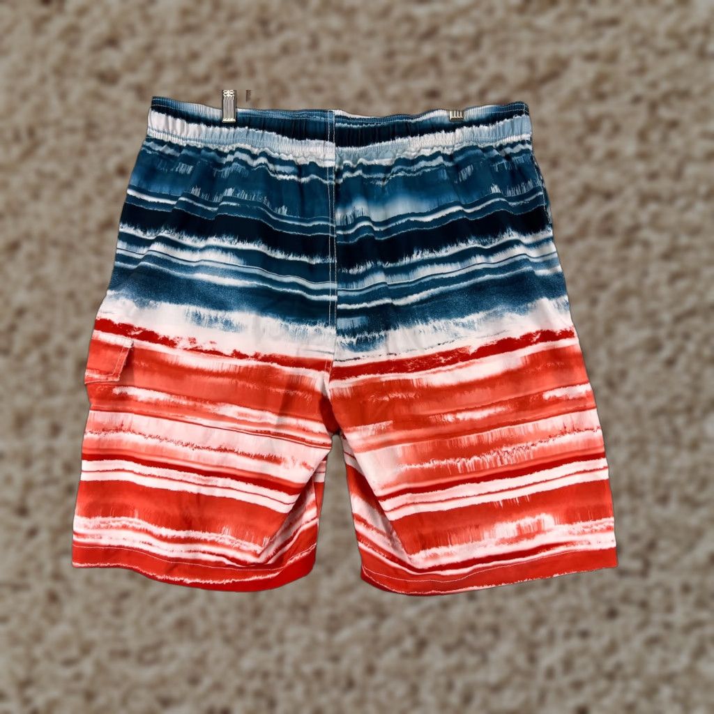 Vintage Sonoma Board Shorts Mens Large Blue White Red Striped Pockets Built-In Brief Drawstring Lined 34x9 Surf Beach Tropical 90s? Size US 33 - 1 Thumbnail