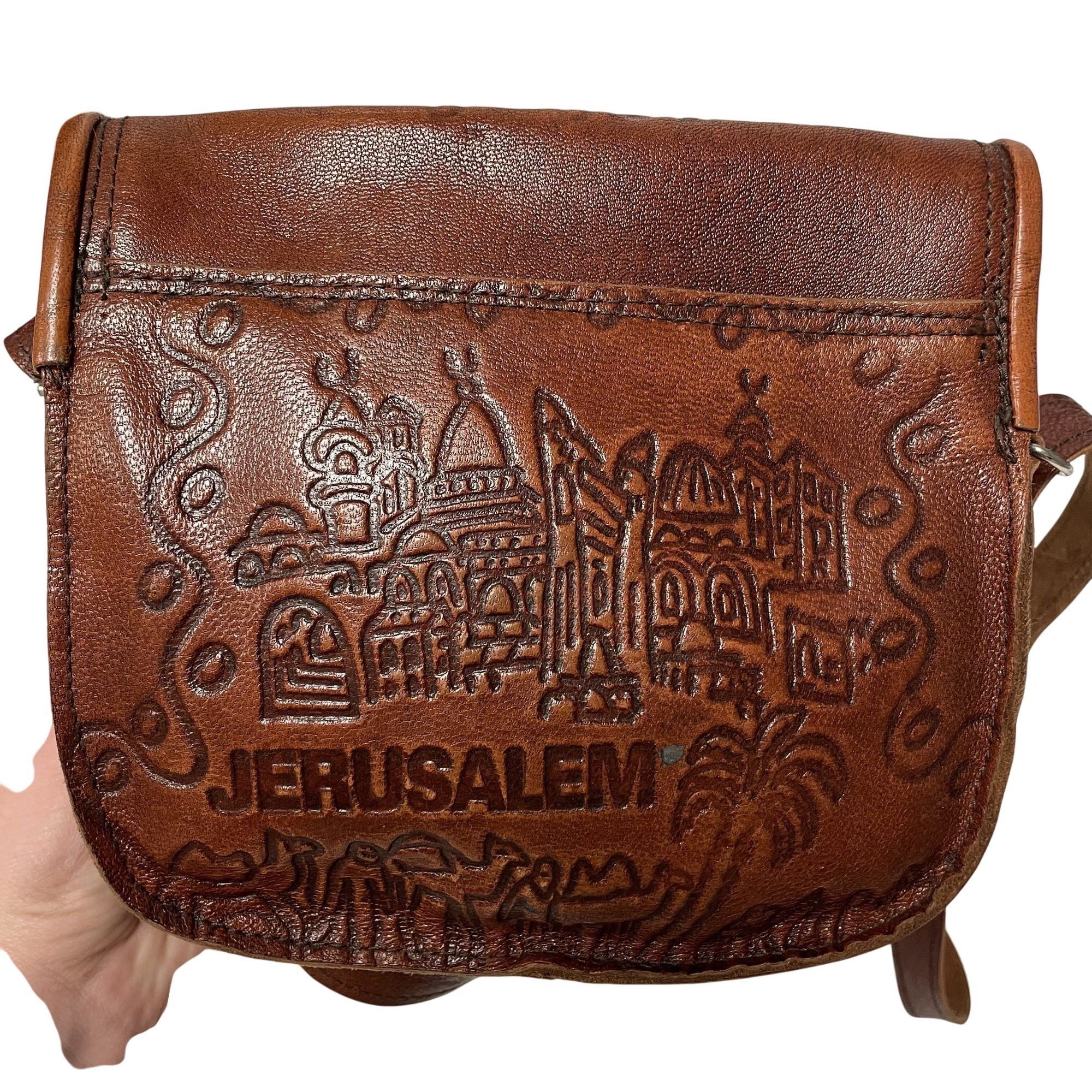 Other Vtg Israel Leather Hand Bag TOOLED City of JERUSALEM Purse Size ONE SIZE - 3 Thumbnail