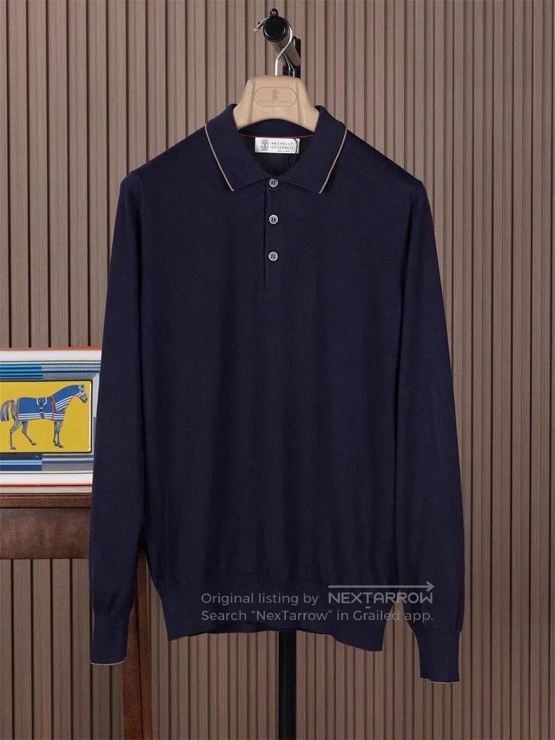 Brunello Cucinelli Brunello Cucinelli Men's Long Sleeve Polo. Size US XL / EU 56 / 4 - 1 Thumbnail