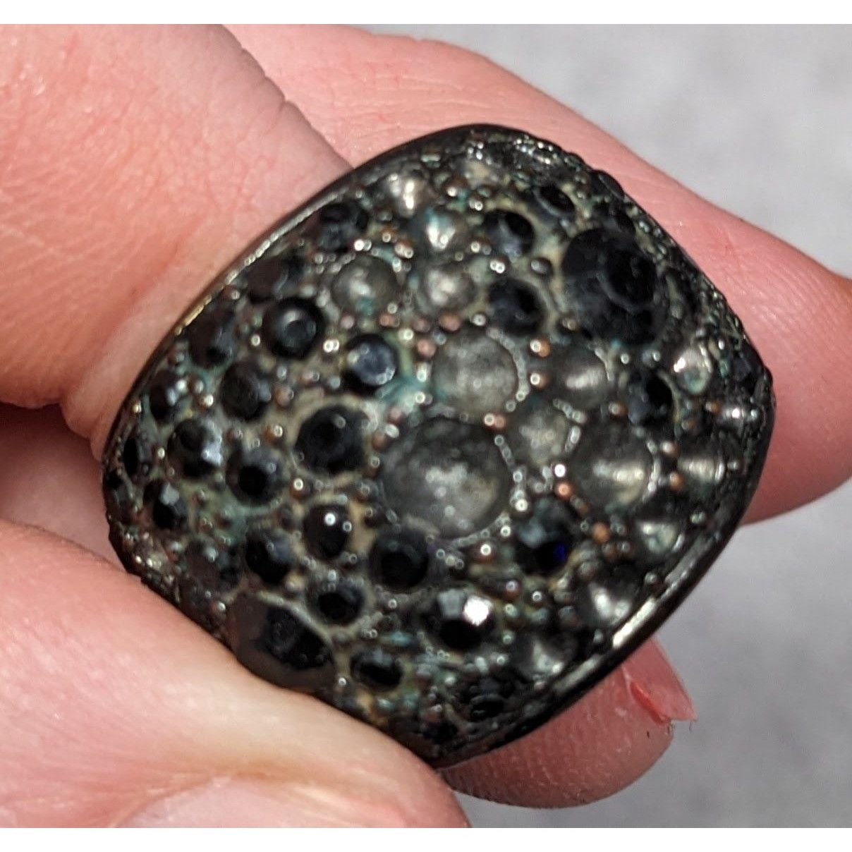 Other Chunky Black And Silver Dome Rhinestone Dome Ring Size 8 1/4 Size ONE SIZE - 2 Thumbnail