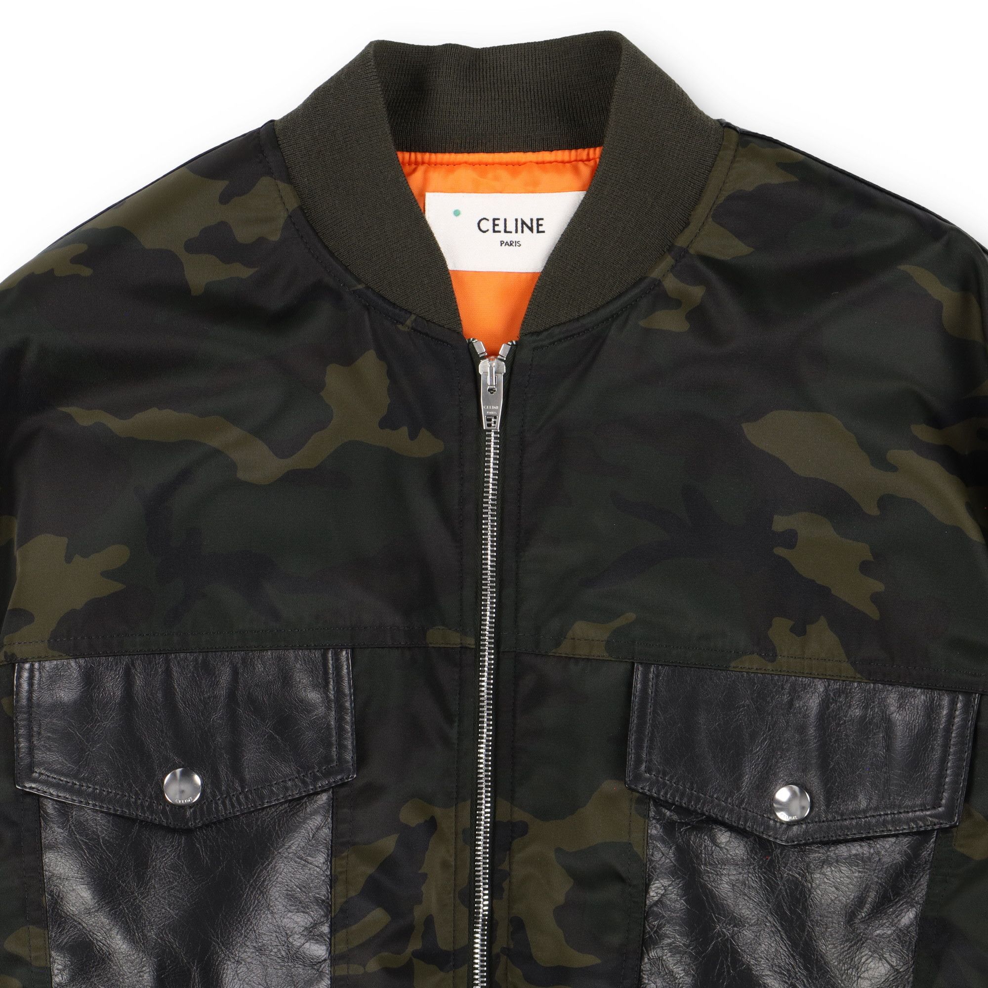 Celine 1 of 1 Camo Leather Panel Oversized Nylon Bomber Jacket Size US M / EU 48-50 / 2 - 2 Thumbnail