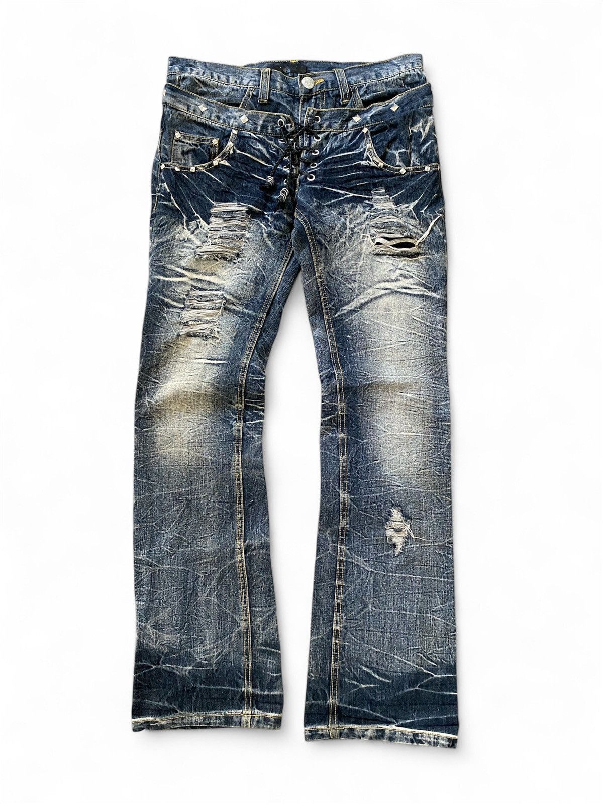 Black Baccara - Studded Double Waist Clawmark Flare Denim