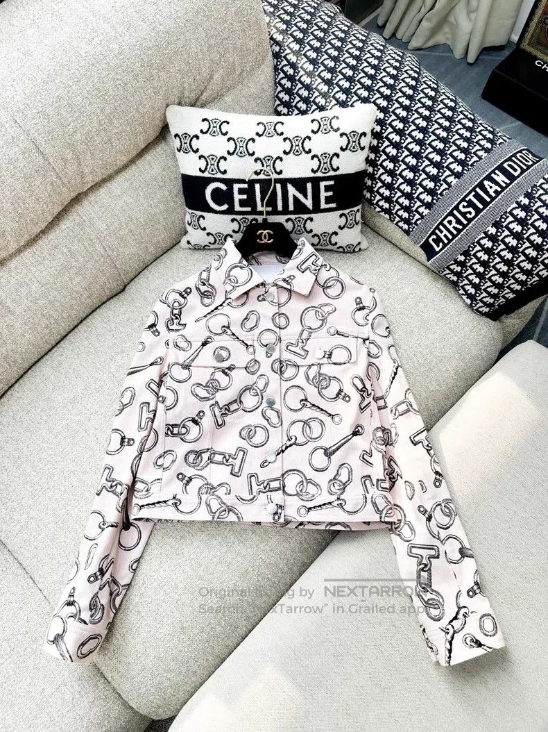 Hermes Hermes Pink Buckle Printed Long Sleeve Short Denim Jacket Size XS / US 0-2 / IT 36-38 - 2 Thumbnail