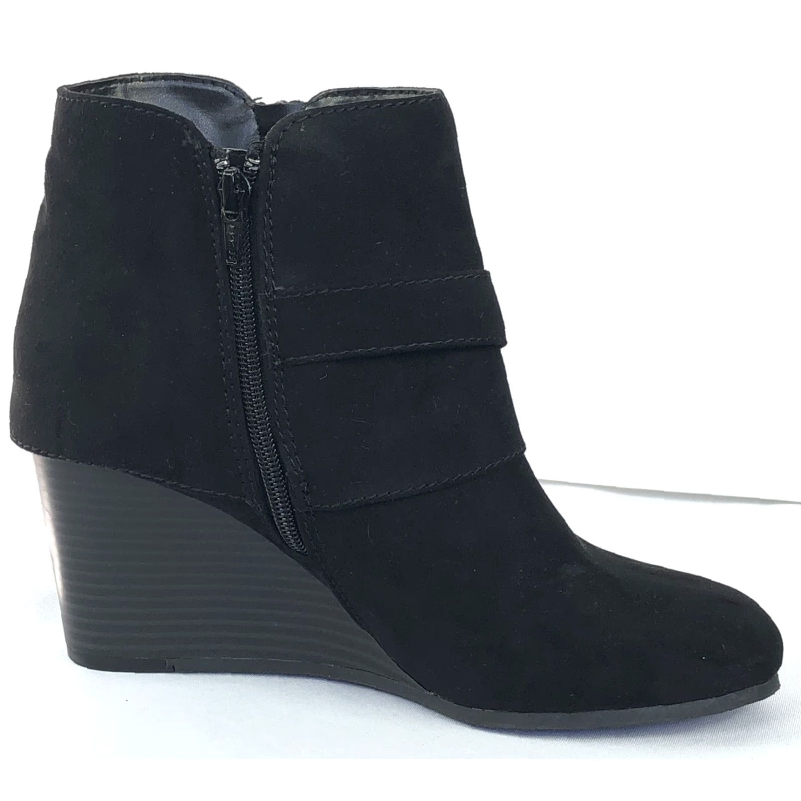 Vintage Arizona Ankle Boots Black 9m AZ Lady Zip Buckle Wedge Heel Boot Womens Shoes Size US 9 / IT 39 - 4 Thumbnail