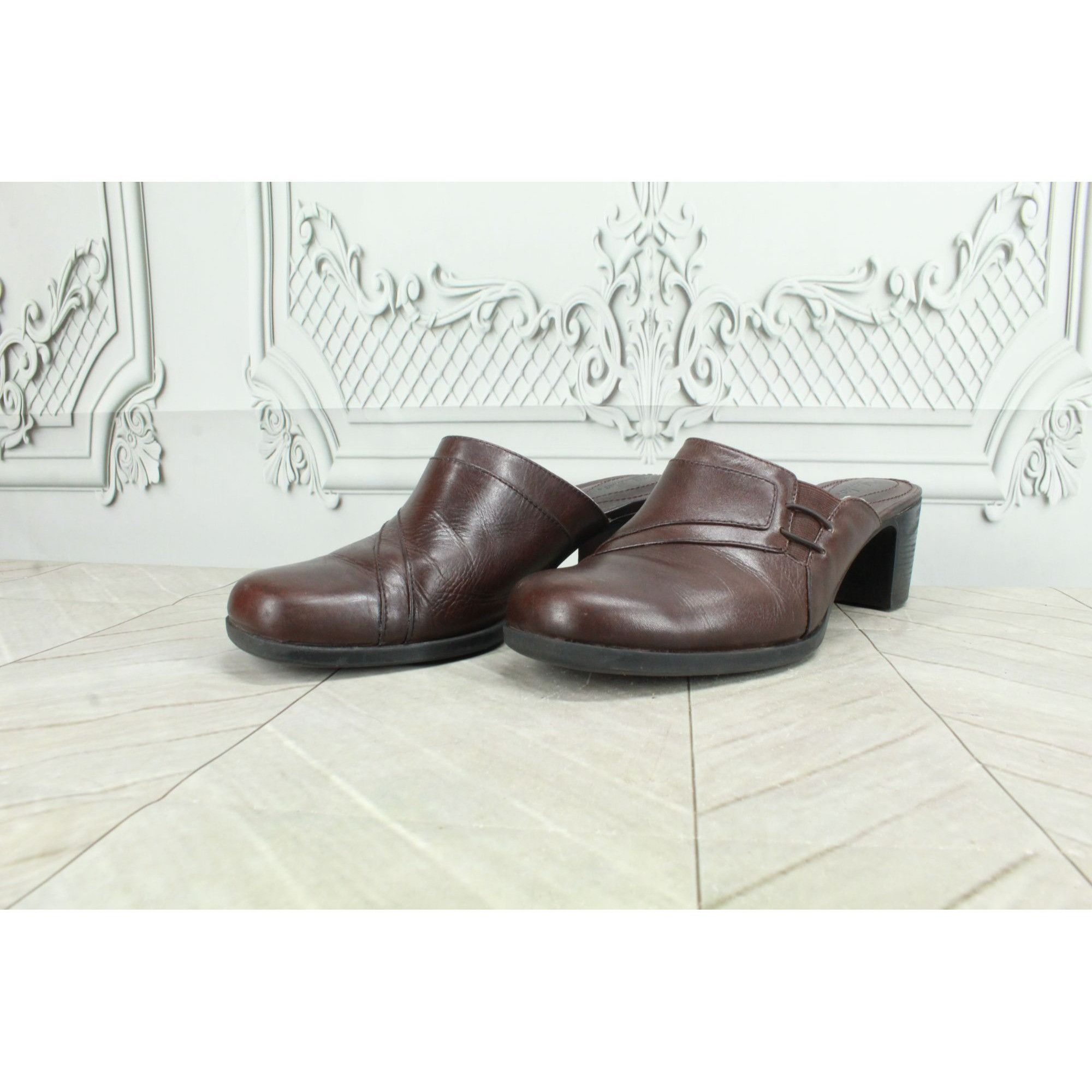 Clarks × Leather Clarks Women's Side Stretch Heeled Mules Shoes Size US 9 / IT 39 - 3 Thumbnail