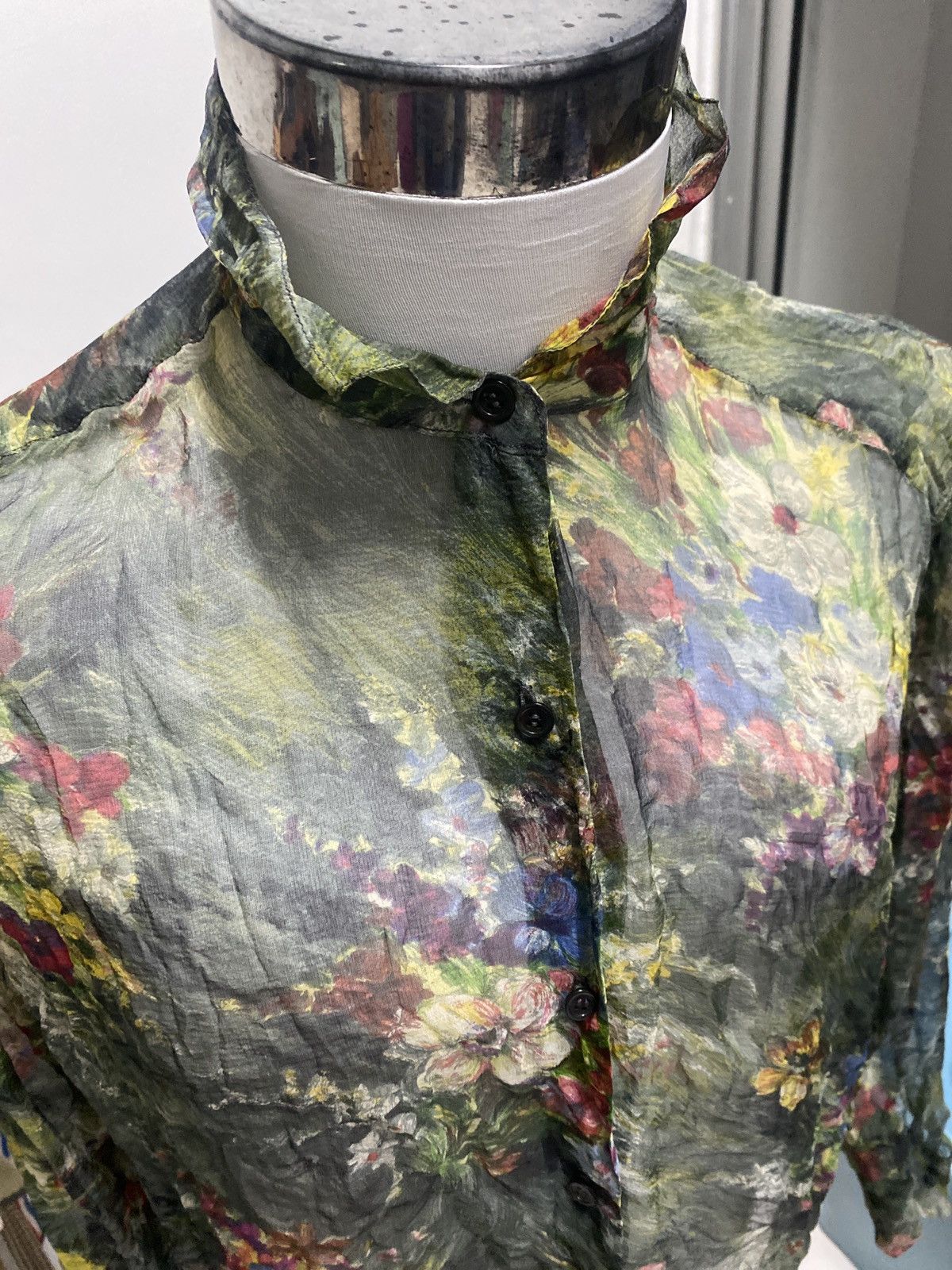 Vintage × agnes b. Vintage 80s AGNES B Silk Polyester Anorak Floral SHIRT Size US M / EU 48-50 / 2 - 2 Thumbnail