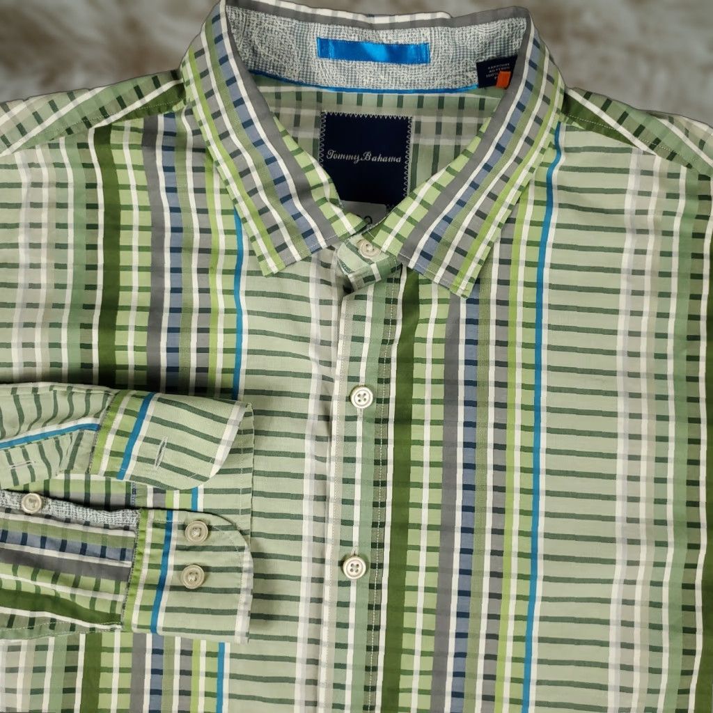 Tommy Bahama Tommy Bahama Shirt Mens 2XL Green Striped Cotton Button-Up Long Sleeve Shirt Mens Size US XXL / EU 58 / 5 - 1 Thumbnail