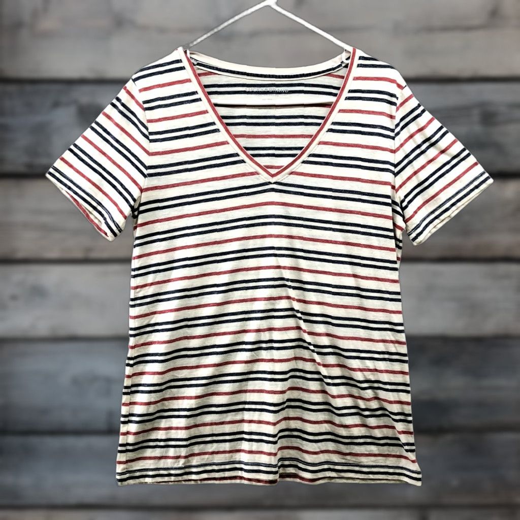 Lucky Brand Lucky brand V-neck T Shirt M Short Sleeve Patriotic Stripe Thin Womens Size M / US 6-8 / IT 42-44 - 1 Thumbnail