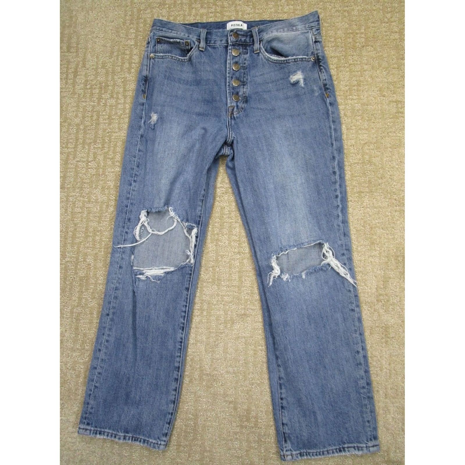 Pistola Pistola Jeans Women 29 Blue High Rise Straight Button Fly Pants Distressed Denim Jeans Size 29" - 2 Thumbnail