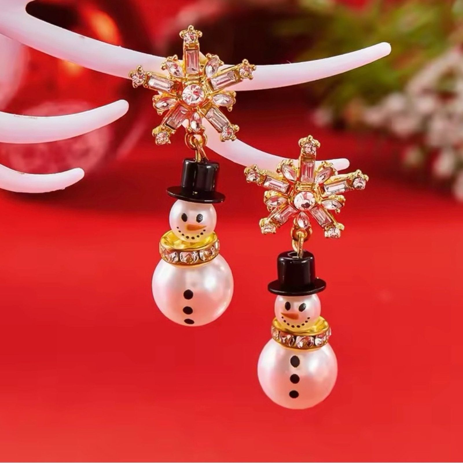 Other Christmas Snowman Snowflake Stud Earrings Crystal Dangle Size ONE SIZE - 2 Thumbnail